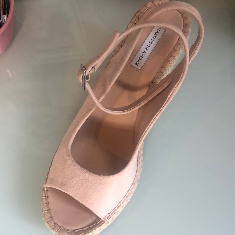 Nude suede espadrille sandals, Saks Fifth Avenue, size 10